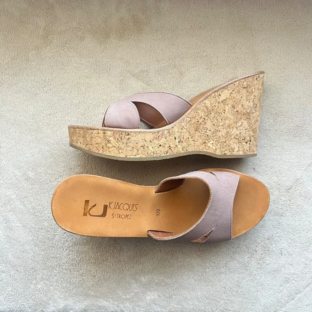 K.‎ Jacques St. Tropez Women 9-9.5 EU 40 Mauve Taupe Suede Wedge Platform Sandal